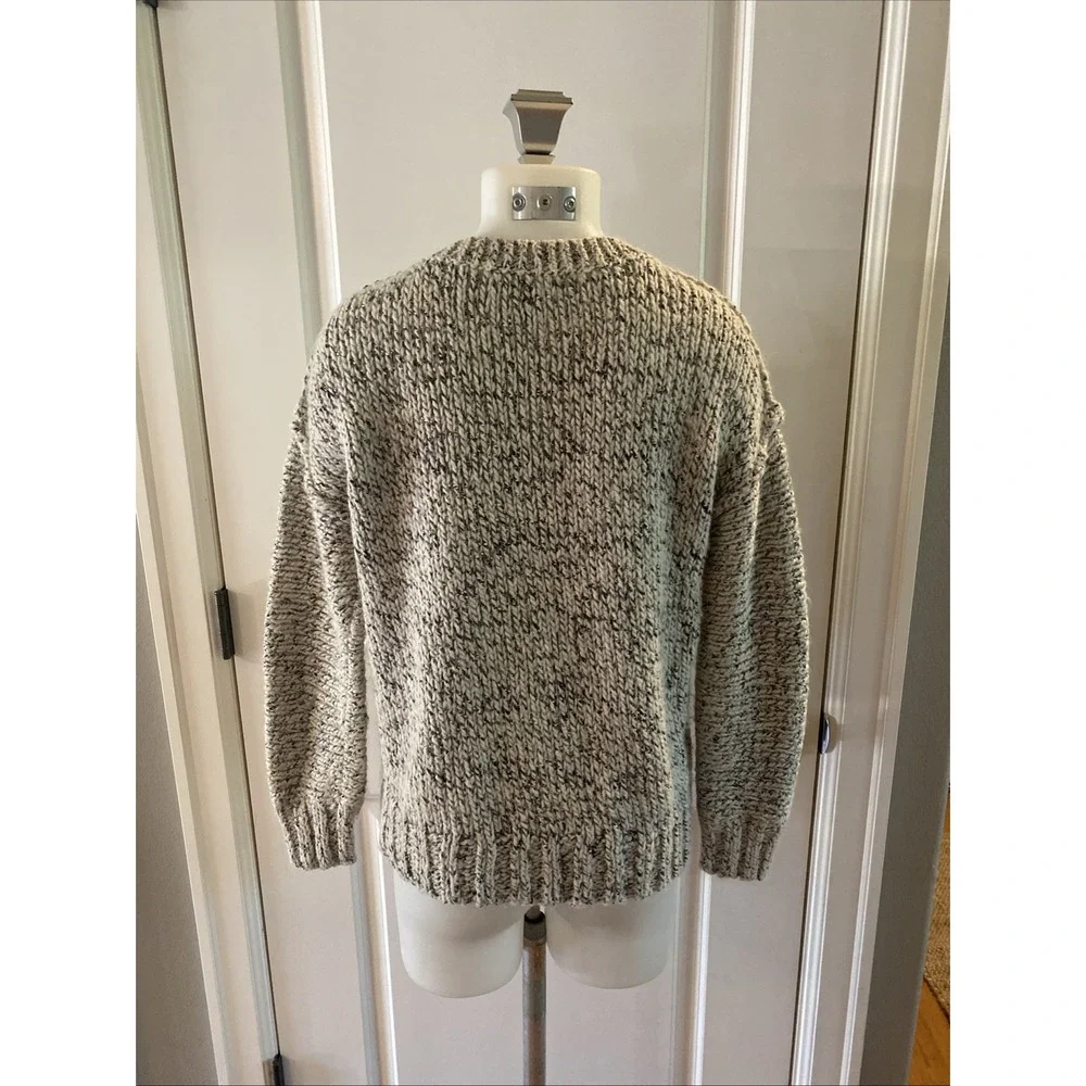 J. Crew Chunky Knit Ivory Gray Crew Neck Sweater Size S Cotton Wool Alpaca Women